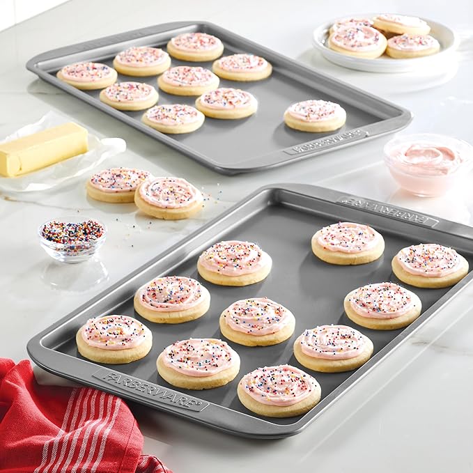 Farberware Nonstick Bakeware Set, Nonstick Cookie Sheets / Baking Sheets - 2 Piece, Gray