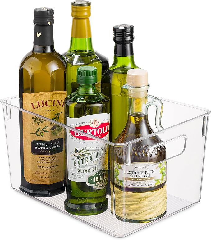 Pack Of 4 Plastic Kitchen Organization Pantry Storage Bins - Fridge Organizer Household Food Baskets for Countertops, Cabinets, Refrigerator, Freezer, Bedrooms, Bathrooms