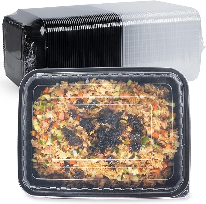 Meal Prep Containers Reusable 40 Pack 47oz - Shrink Wrap Leakproof | BPA Free Freezer & Microwave Safe Meal Prep | Portion Control Leftovers Food Container with Lid | Catering Takeout Boxes