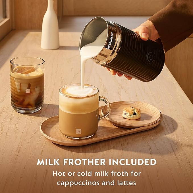 Nespresso Vertuo Next Deluxe Coffee and Espresso Maker, Pure Chrome with Aeroccino Milk Frother,1.1 liter, Black