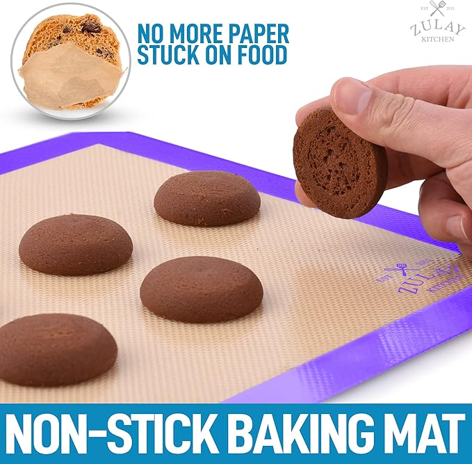 Zulay Kitchen (2 Pack) Silicone Baking Mat Sheet Set - Reusable Baking Mat Nonstick - Half Sheet Baking Mat For Oven - 16.5" x 11.6" (Purple)