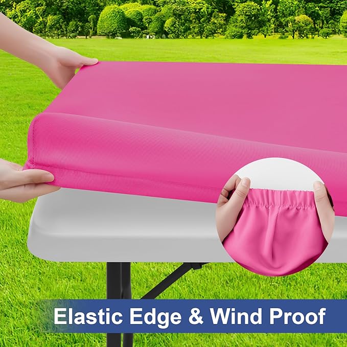 homing Rectangle Table Cloth Cover, Waterproof Polyester Elastic Fitted Tablecloth, Fits for 8 Foot Folding Tables, Washable Table Protector for Picnic, Camping, Outdoor (Rose Pink, 30" x 96")