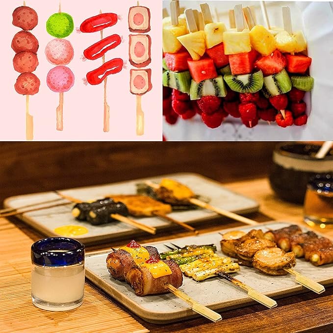 7 Inch(200 Pack) Bamboo Wooden Paddle Picks Skewers for Cocktail，Appetizers，Fruit Kabobs，Sandwich，Barbeque Snacks…