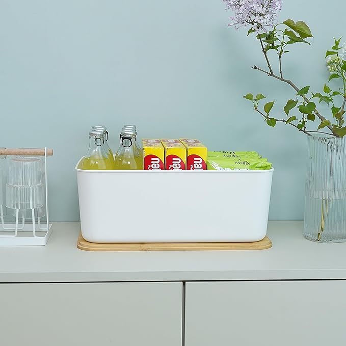 Citylife 4 PCS Storage Bins with Lids Plastic Storage Containers for Organizing Stackable Storage Box with Handle, 15.16 x 10.79 x 5.83 inch (White, 4 PCS-Large)