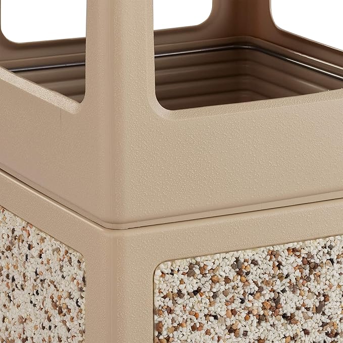 Safco Canmeleon Trash Can, 38 Gallons, Indoor and Outdoor Use, Durable & Weather-Resistant Commercial Garbage Can with Stone Panels, Tan