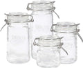 Mason Craft & More Airtight Kitchen Food Storage Clear Glass Clamp Jars, 4 Piece Mini Clamp Preserving Jar Set (7oz, 12oz, 17oz, and 22oz), (TTU-V1523)