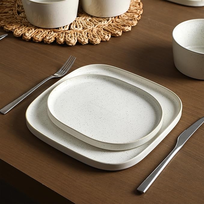 Stone Lain Cairo 12-Piece Dinnerware Set Stoneware, Plates and Bowls Set, Microwave and Dishwasher Safe, Includes Dinner and Salad Plates, Cereal Bowls, Dish for 4, White Speckled
