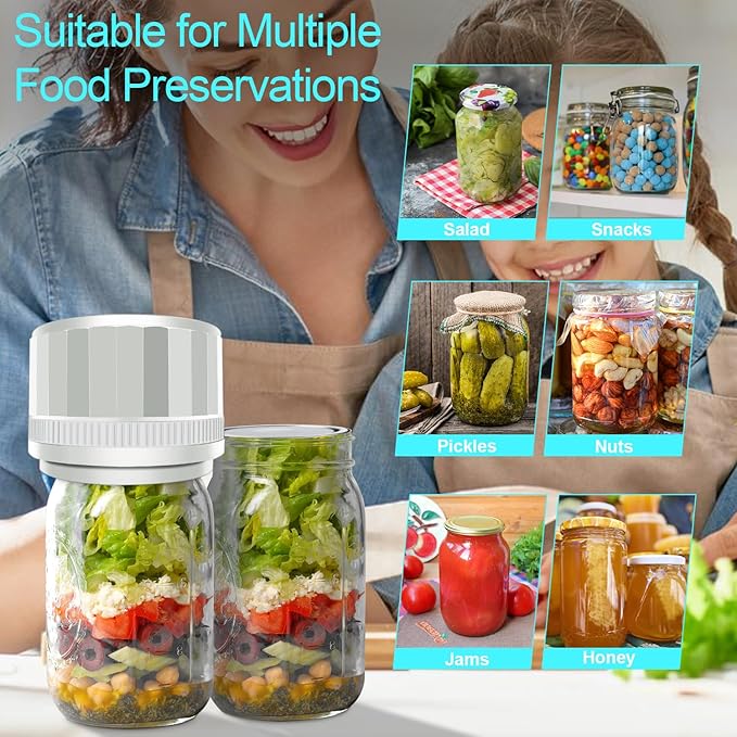 Auto Stop Electric Mason Jar Vacuum Sealer, Vacuum Sealer Kit for Wide Mouth and Regular Mouth Mason Jars with Food Storage Labels for Freshness and Preservation