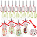 24 Sets 8 Inch Christmas Whisks Gifts DIY Fillable Christmas Tree Ornaments Xmas Colored Silicone Whisks for Cooking Heat Resistant Egg Beaters with Card Rope Bag for Candy Holder