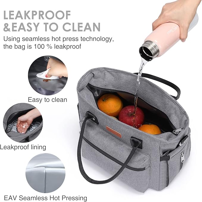 Insulated Lunch Bag for Women Men,Adult Lunch Box for Women with Adjustable Shoulder Strap,Portable Large Lunch Tote Bag for Office Work Picnic Beach,Reusable Lunch Cooler Bag