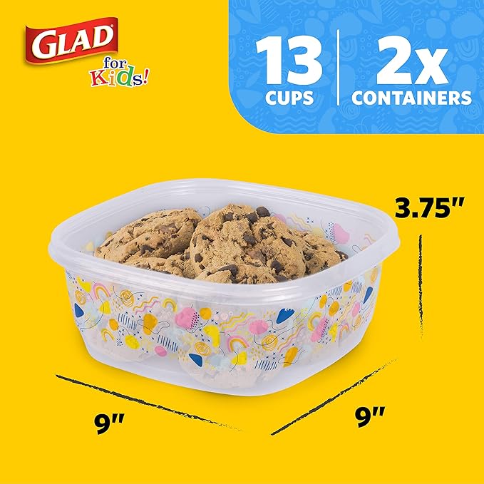Glad for Kids GladWare Variety Pack - Back-to-School Food Storage Containers with Lids - Mixed Sizes with Rainbow and Cute Patterns - Tight-Sealing Kids Lunch Set - 26 Pieces
