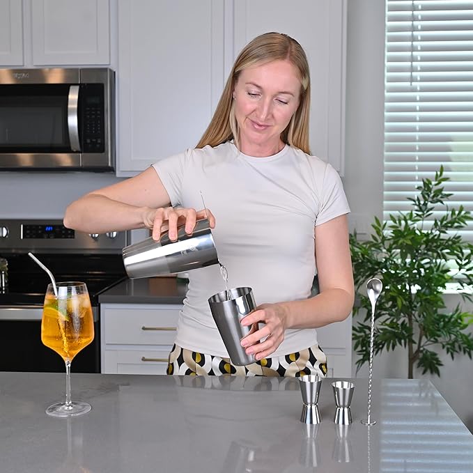 Bartender Cocktail Mixing Kit, Silver Barware Set, Professional Bar Tools with Bottle Opener and Shaker