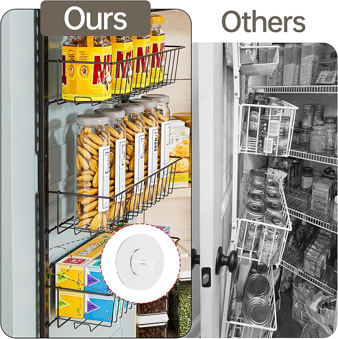 Delamu Adjustable Cabinet Door Organizer, 6-Tier Hanging Spice Rack Organizer, Metal Over the Door Pantry Organizer, Pantry Organizers and Storage Shelves for Kitchen Bathroom Laundry Room, Black