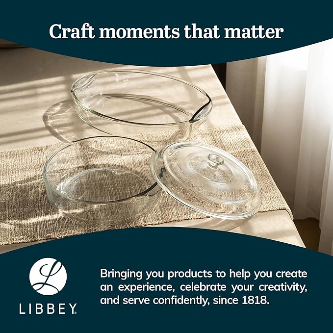 Libbey Baker's Basics 2 Piece Casserole Dish with Lid - Elegant Glass Casserole Dishes for Oven - Versatile Baking Dishes to Store Leftovers and More