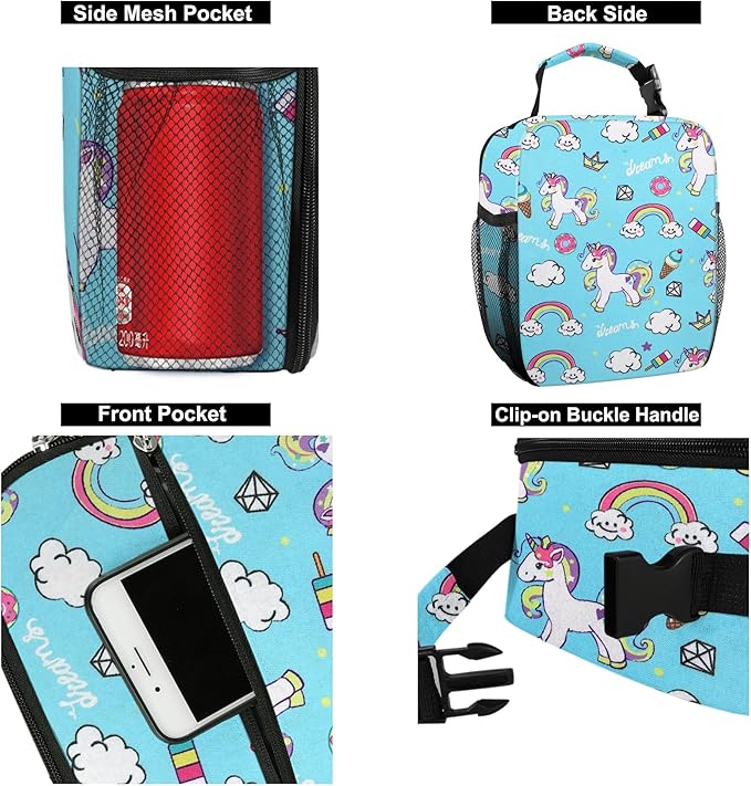 Lunch Box for Men & Women Durable Lunch Bag for Adults Reusable Small Lunchbox Blue Unicorn
