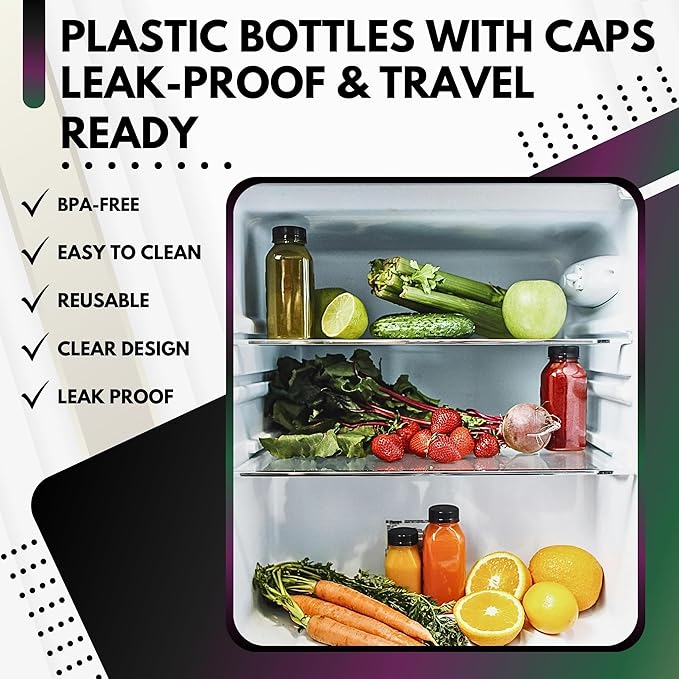 Green Direct 12oz Clear Plastic Reusable Juice Bottles with Caps | Empty Water Bottles for Juicing, Smoothies, Shakes | BPA-Free, Durable & Leakproof | Pack of 4