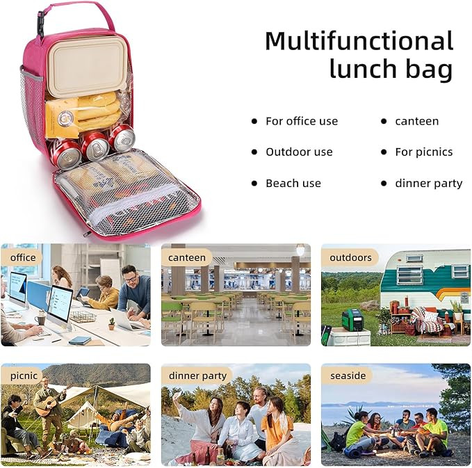 Lunch box Lunch bag for men women Insulated Lunchbox Lunch bags for Work Picnic Travel(Rose red)