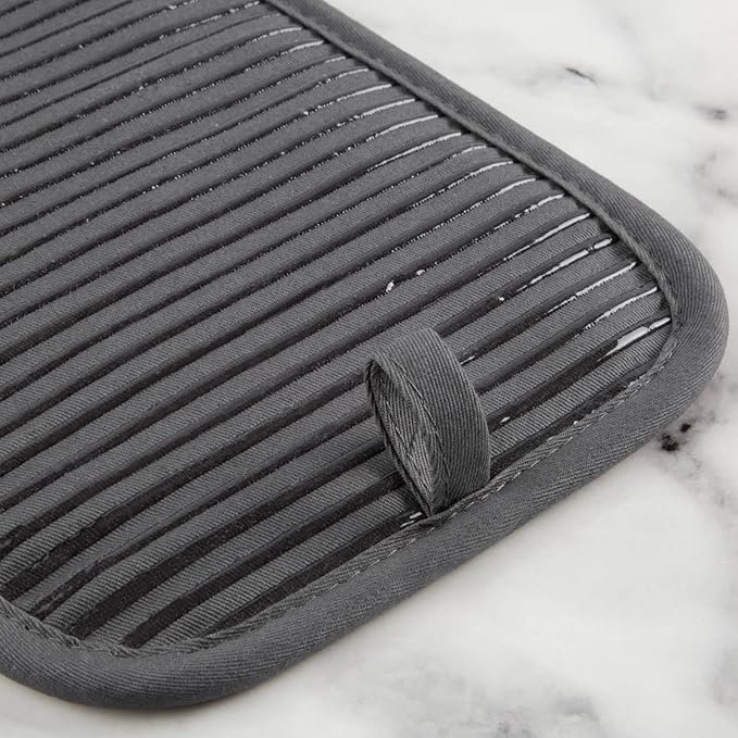 KITCHENAID Quilted Cotton Terry Cloth Oven Mitt, Pot Holder, Kitchen Towel 4-Pack Set, Heat Resistant, Silicone Grip, Gift Set, Charcoal Grey, 16"x26", 7"x13" & 7"x10"