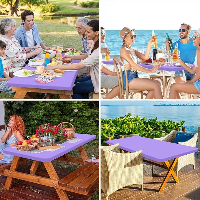 homing Rectangle Table Cloth Cover, Waterproof Polyester Elastic Fitted Tablecloth, Fits for 6 Foot Folding Tables, Washable Table Protector for Picnic, Camping, Outdoor (Lavender, 30" x 72")