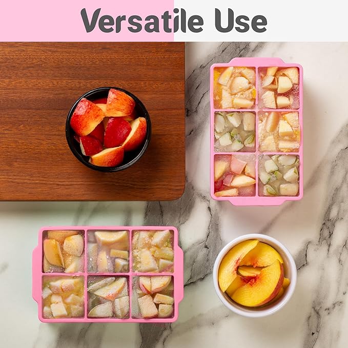 KitchFort Large Silicone Ice Cube Tray (3-Pack), Easy Release 2" Big Ice Cubes - Cocktail, Whiskey Ice Cubes Mold - Ice Trays for Freezer with Lid - Stackable Silicone Ice Tray - Pink