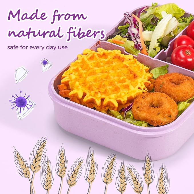 MISS BIG Lunch Box Kids, Leak Proof Lunch Containers, Mom’s Choice No BPAs and No Chemical Dyes Bento Box for Kids,Microwave and Dishwasher Safe Lunch Box (Purple M)