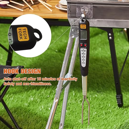 80-09 Digital Meat Instant Read Thermometer with LED Screen and Ready Alarm, Kitchen Probe with Long Fork for Grilling, Barbecue and Cookin, l, white1