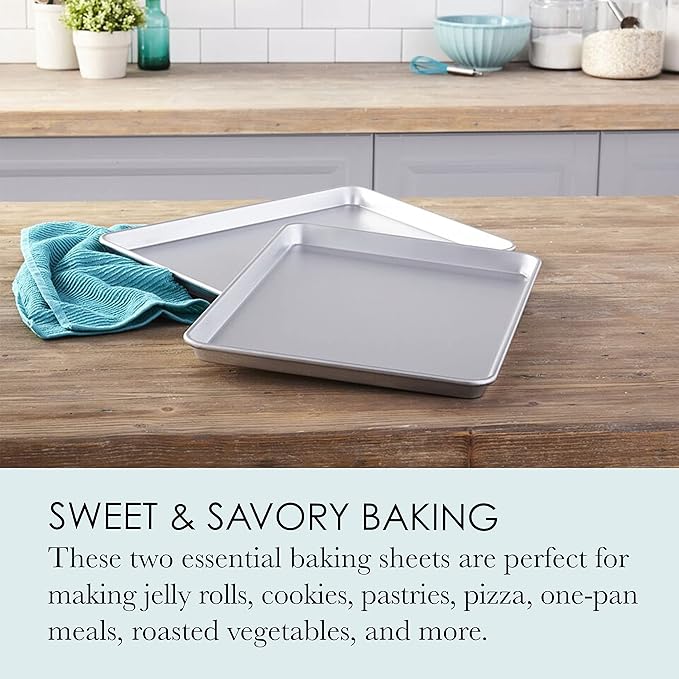 Chicago Metallic Commercial II Traditional Uncoated 16-3/4 by 12-Inch Jelly-Roll Pan, Perfect for making jelly rolls, cookies, pastries, pizza, one-pan meals, and more, Set of 2