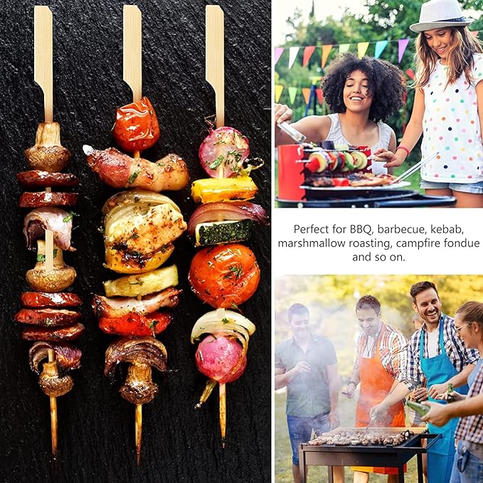 Bamboo Skewers 8 Inch, 200 PCS Cocktail Skewers, Wooden Skewers for Appetizers，BBQ，Fruit Kabobs，Sandwich，Drink.
