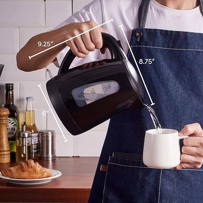 Elite Gourmet EKT8690 1.7L Electric Tea Kettle 1500W Hot Water Heater Boiler BPA-Free, Fast Boil, Water Level Window and Auto Shut-Off, Black