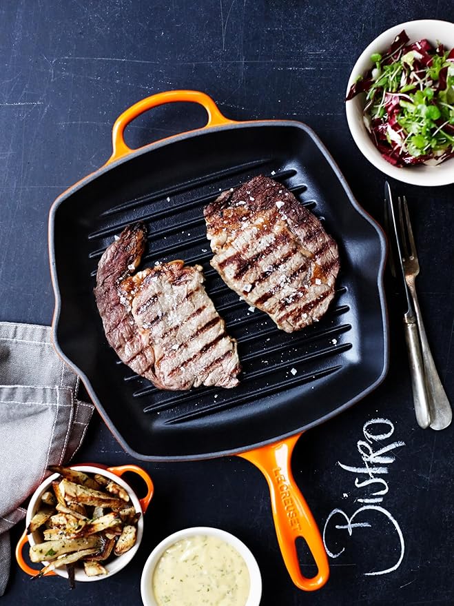 Le Creuset Enameled Cast Iron Signature Square Skillet Grill, 10.25", Flame