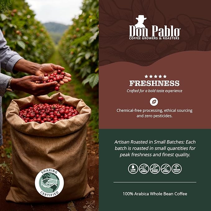 Don Pablo Signature Blend - Limited Edition Dark Roast Gourmet Coffee, 100% Arabica Whole Bean, Non-GMO, Low Acidity, 2 Pound (2 lb) Bag