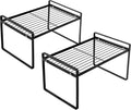 2 Pack Kitchen Cabinet Shelf Counter Organizer Rack Pantry Storage Bathroom Bedroom Office Table Desk Space Saving Steel Frame Stackable Rust Resistant Non Slip Black