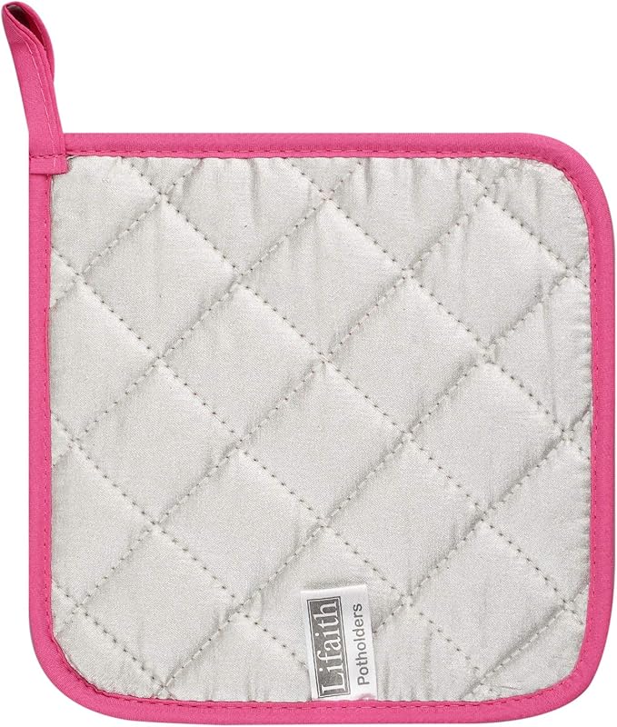 100% Cotton Kitchen Everyday Basic Terry Pot Holder Heat Resistant Coaster Potholder for Cooking and Baking Set of 5 (Dark Pink, Potholder)