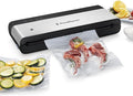 FoodSaver PowerVac Compact Vacuum Sealing Machine Stainless Steel & Black Vertical Storage VS0150 | Preserves freshness reduces bag waste for both dry and wet food