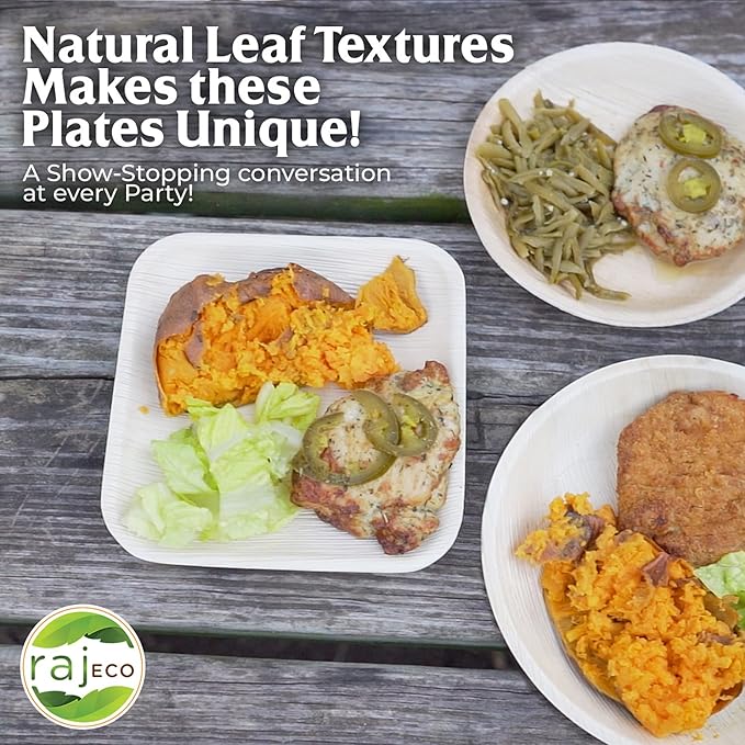 Raj Palm Leaf Bulk Bowls [50-Pack] 4" Square Bowls (10 CASES - 500 PACK) like Bamboo bowls Disposable, Strong, Decorative Compostable Tableware for weddings, Camping, Outdoor