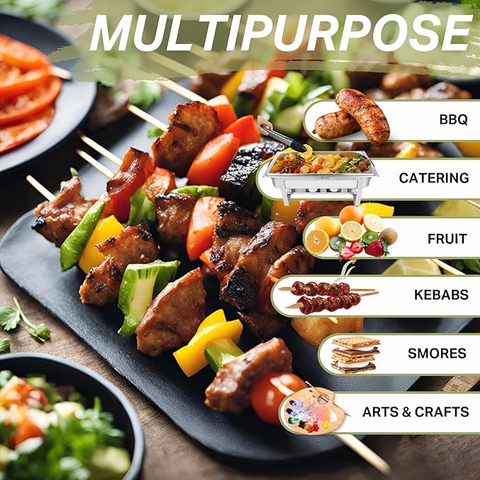 100 Pcs Natural Bamboo Skewers, Wooden Skewers for Appetizers, Fruit, Kebabs, Grilling Barbecue, Mini Burger, Sausage, Cocktail, Long Toothpicks, Food Sticks Natural