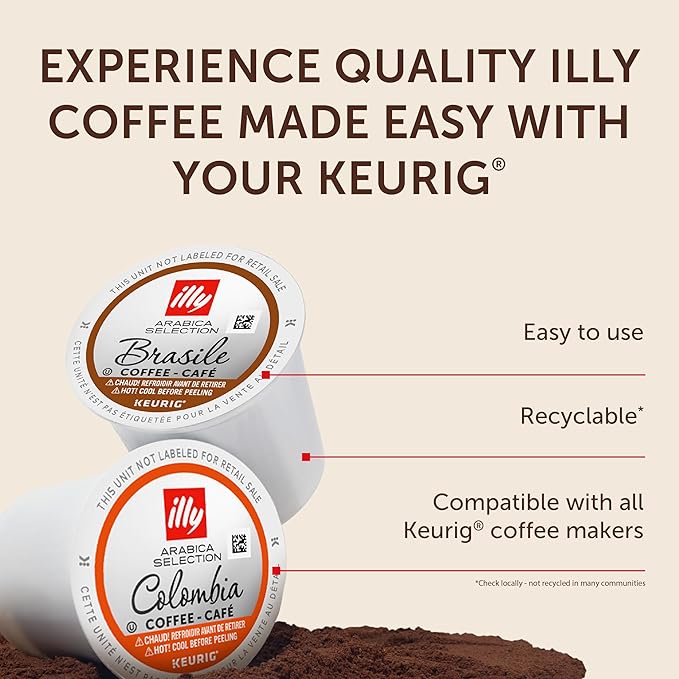 Illy Coffee K-Cups - Compatible Pods for Keurig Coffee Maker - Brasile & Colombia - Single Origin Roasts - Variety - 10 Count (Pack of 6)