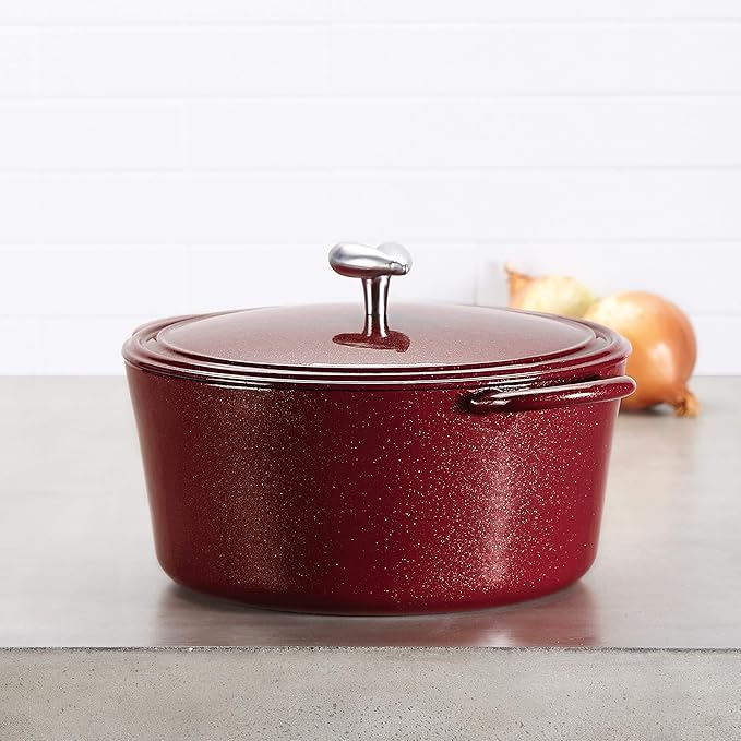 Ayesha Curry Cast Iron Enamel Casserole Dish/ Casserole Pan / Dutch Oven with Lid - 6 Quart, Sienna Red