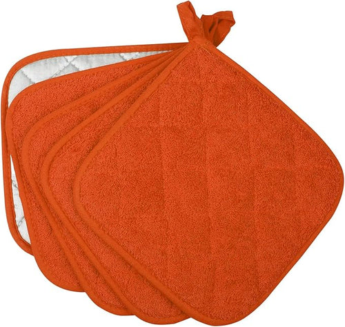 100% Cotton Kitchen Everyday Basic Terry Pot Holder Heat Resistant Coaster Potholder for Cooking and Baking Set of 5 Orange