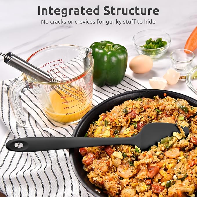 U-Taste Silicone Cooking Spoon Spatula: 480ºF Heat Resistant Food Grade 11.38" Flexible Rubber Kitchen Spoonula, Seamless Pastry Bowl Scraper for Mixing Stirring Scraping in Nonstick Cookware (Black)