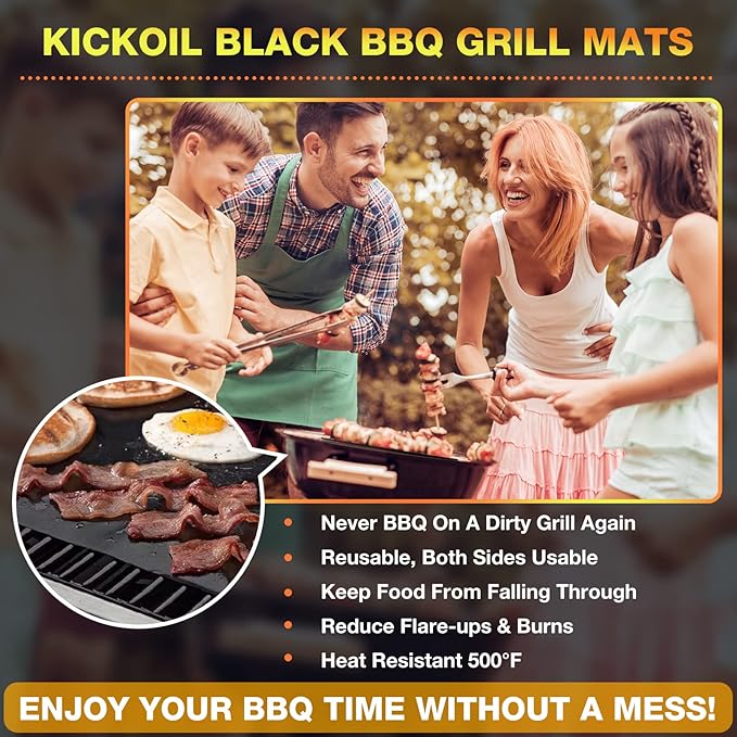 Grill Mats for Outdoor BBQ - Set of 3 Heavy Duty Non-Stick Mats, Easy to Clean, Charcoal, Gas, Electric, RV, Camping
