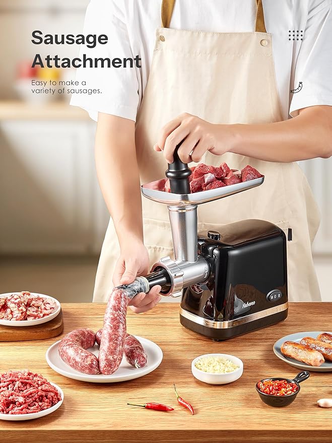 Electric Meat Grinder, Heavy Duty Meat Mincer, Sausage Stuffer Maker, Food Grinder with Sausage & Kubbe Kit, 3 Grinder Plates, Stainless Steel (Black)
