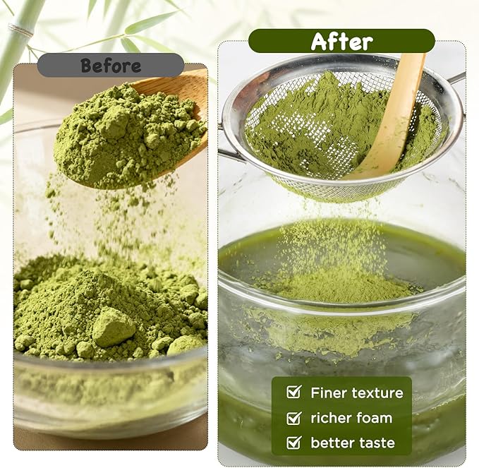 OUTXE Matcha Whisk Set, 7 PCS Matcha Kit for Ceremony, with Clear Matcha Bowl, Spout, Bamboo Whisk& Holder, Stainless Steel Sifter, Japanese Ceremonial Gift for Family/Friend/Macha Lover Starter