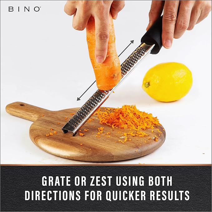 BINO Stainless Steel Rasp-Style Grater | Parmesan Grater | Zester Tool | Kitchen Handheld Graters | Culinary Tools | Lemon & Orange Zester | Spice Grater | Cooking & Baking Utensils & Accessories