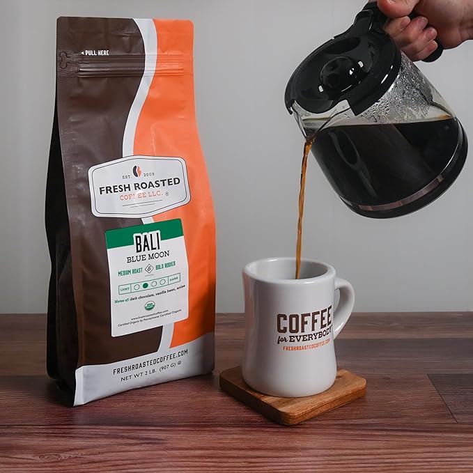Fresh Roasted Coffee, Organic Bali Blue Moon | USDA Organic, Kosher | Medium Roast 2 lb (32 oz) Whole Bean