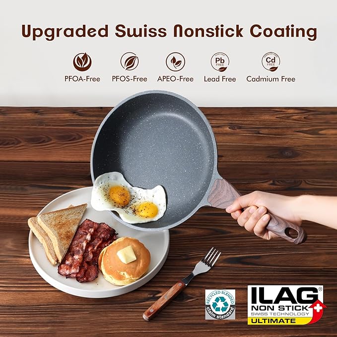 SENSARTE Nonstick Frying Pan Skillets, Swiss Granite Coating Omelette Pans, Healthy Cookware Chef's Pans, Free of Intentionally Added PFOA (8+10 Inch)