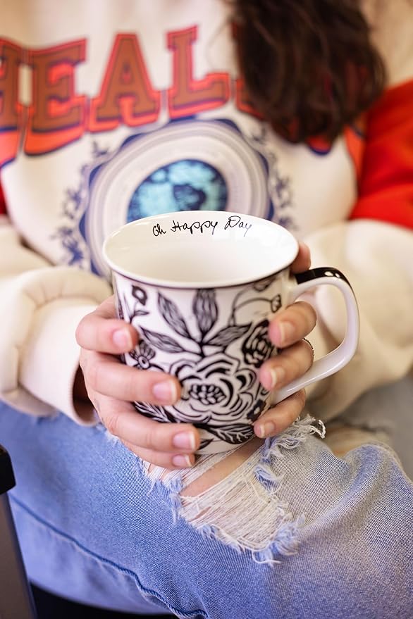 Karma Gifts 14 oz Black and White Boho Mug Western - Cute Coffee and Tea Mug - Ceramic Coffee Mugs for Women and Men