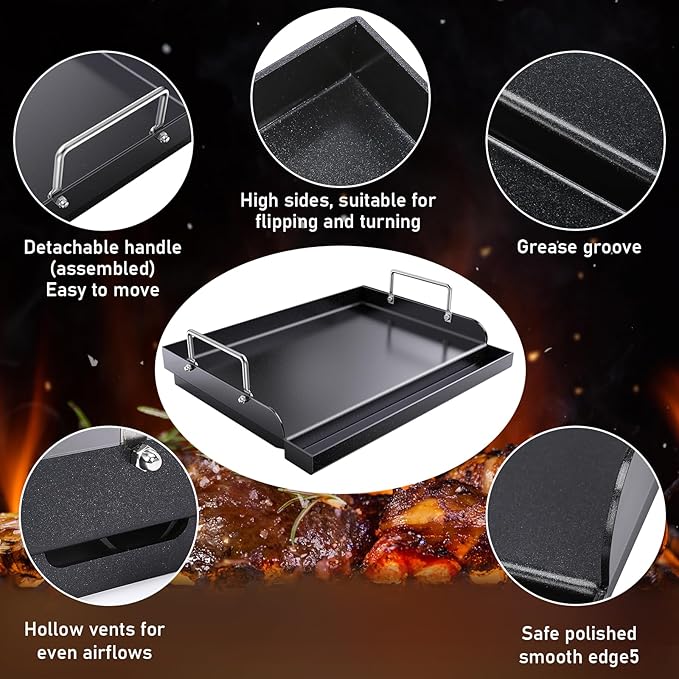 Nonstick Cast Iron Griddle for Gas Grill Nanoceramic Stove Top Griddle for Gas Stove 25" x 16" Flat Top Plate Cooking Skillet Pan Teppanyaki for Camping Outdoor Tailgating Plancha Para Cocinar