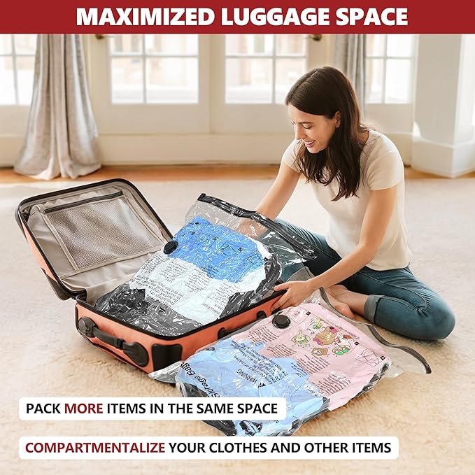 SUOCO Travel Vacuum Bags for Luggage with Portable Electric Pump, 15 Combo (5L/5M/5S) Packing Seal Bags for Clothing Suitcase Backpack, Space Saver Compression Clothes Storage Bags