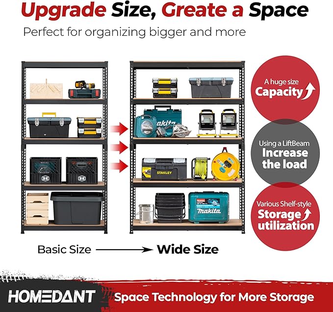 HOMEDANT 5 Tier Laminated Boltless Heavy Duty Garage Storage Adjustable Wide Size Metal Shelving Unit Utility Rack Shelves Organization Multipurpose Shelf Shed Warehouse 47.7"W x 24.1"D x 71.3"H 3Pack